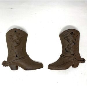 Vintage Western Cowboy Boot Cast Iron Wall Cabin Decor 4.5" Plaques Rodeo